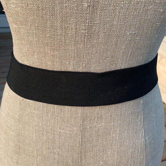 Vintage 80s Black Elastic Statement Buckle Cinch Waist Retro Belt - Picture 6 of 11